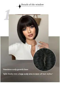 Close-up of realistic bionic scalp detail with large parting area on black bob wig