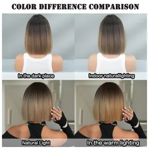 Comparaison de la couleur de la perruque bob dégradée sous différents éclairages