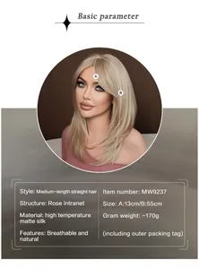 Detail view of the rose intranet structure and sizing for this ash blonde straight wig