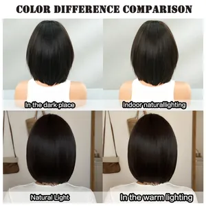 Short black bob wig texture and color shown under four different lighting conditions