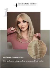 Detail of the realistic scalp simulation on a light ash blonde layered wig