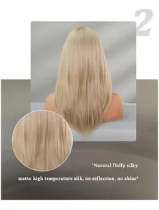 Detail of matte high temperature silk hair wig showing smooth light blonde straight texture