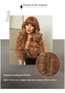 Detail of pink gold long wavy Lolita wig featuring realistic simulated scalp growth lines