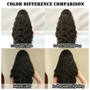 Color difference comparison of long black wavy wig in different lighting environments