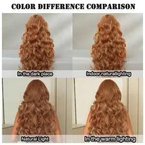 Detailed color comparison of wavy Lolita wig in indoor, outdoor, and warm lighting