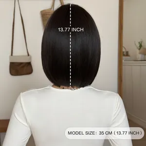 Short black bob wig for women with smooth texture and 13.77-inch straight back view