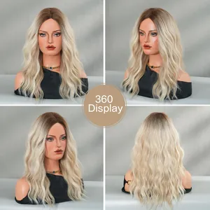 360-degree view of blonde ombre wavy wig showing front, side and back angles