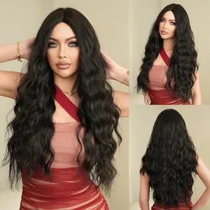 Middle Part Long Wavy Synthetic Wig Heat Resistant Fiber Natural Full Head Hair Cover For Women Daily Party Cosplay