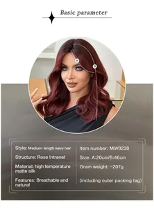 Internal breathable rose net structure and matte fiber material of the wavy burgundy wig
