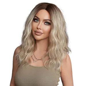 Ombre blonde shoulder-length wavy wig with middle part and natural gradient style