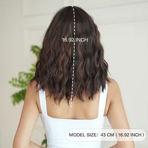 Peluca ondulada natural castaño oscuro media melena para mujer de 43 cm de longitud