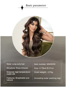 Detail view of long curly hair wig showing breathable rose net structure and matte silk