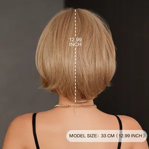 Peluca bob corta rubia con flequillo y cabello liso a capas de 33 cm de largo