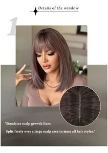 Detailed view of the realistic scalp seam and free parting line of this purple bob wig