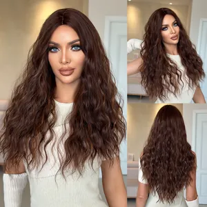 Long Wavy Wig For Women Synthetic High Temperature Fiber Middle Part Natural Looking Heat Resistant Breathable Rose Net Curly Hair Wig