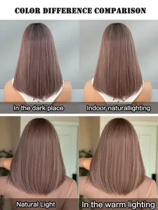 Pinkish purple bob wig color display in dark, indoor, natural, and warm light