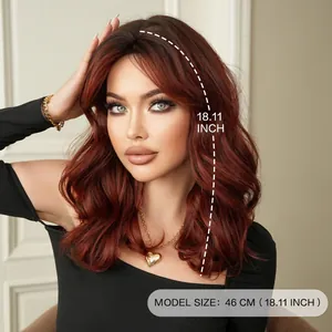 Chique auburn golvende pruik met middenscheiding, 46 cm schouderlang haar voor vrouwen