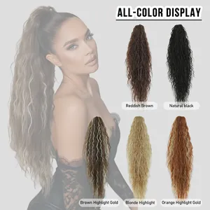 Extensión de Coleta de Cabello Sintético Ondulado Rizado Extra Largo Con Pinza de Garra para Mujer Fibra de Alta Temperatura Resistente al Calor Postizo