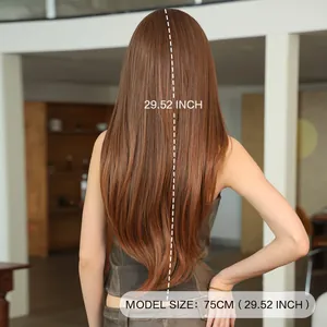 Perruque bandeau longue et lisse marron pour femme avec fibres de cheveux de 75cm
