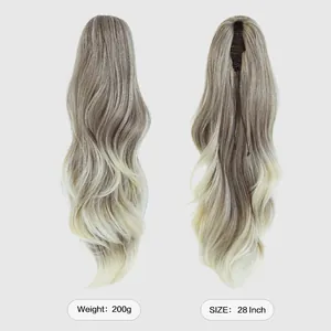 Extensión coleta ondulada de 28 pulgadas 200g pelo sintético con cordón ajustable