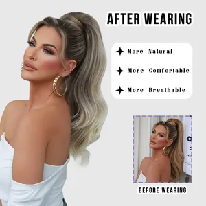 Extensión de coleta ondulada de 28 pulgadas en rubio para volumen natural del cabello