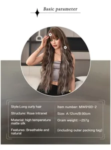 Detail of 36-inch wavy wig showing breathable rose net and heat resistant fiber specs