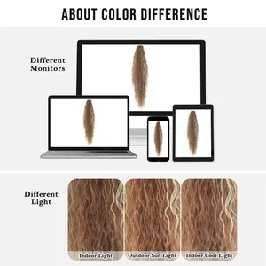Extensión de coleta ondulada de 34 pulgadas, comparativa de color bajo diferentes luces