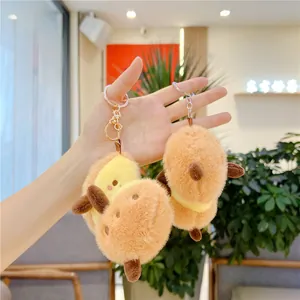 Cute capybara plush keychain set with lemon decor for bags and car keys