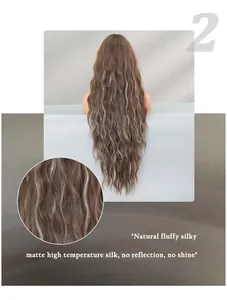 Detailed macro view showing the matte high temperature silk texture of long wavy wig fiber