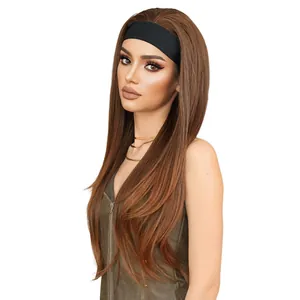 Perruque bandeau longue châtain aux cheveux lisses dégradés pour un usage quotidien