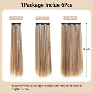 Extension de cheveux à clips 6 pièces blond clair avec fibres synthétiques de 26 pouces