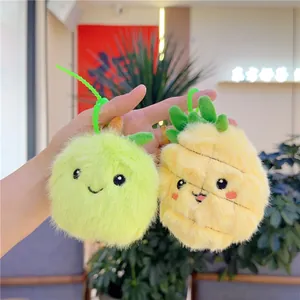 Cute apple and pineapple plush fruit toy charms with cartoon faces and plastic hooks