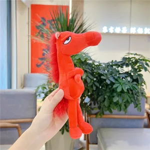 Handheld red plush horse toy with long limbs and funny expression for New Year 2026 mascot