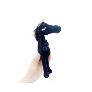 Cute black plush horse keychain with funny expression and long neck for 2026 mascot