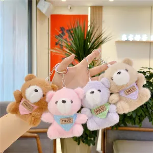 Cute Plush Bear Keychain Pendant Soft Stuffed Animal Toy With Polka Dot Scarf Mini Bear Doll For Bag Charm Decor Gift