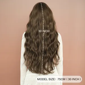 30 inch long wavy brown synthetic hair wig with natural loose curls for women