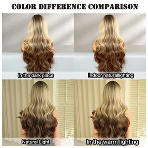 30-inch long wavy ombre synthetic wig shown in different lighting conditions