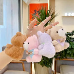 Cute teddy bear plush keychains with polka dot scarves in four assorted colors