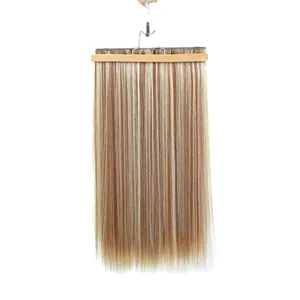 Extensions de cheveux lisses à clips 6 pièces avec mèches blondes sur base châtain clair