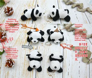 Detail view comparing regular and premium plush panda brooch craftsmanship and materials