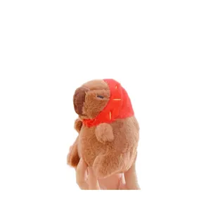 Plush capybara keychain with red hooded scarf, brown capybara toy for bag decoration