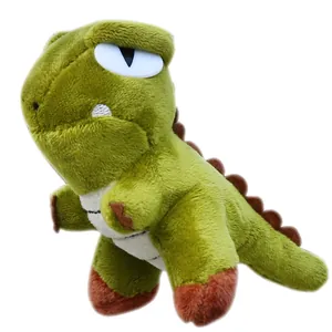 Plush green dinosaur keychain with soft belly and cartoon T-rex features on white background
