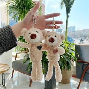 Mignon Porte-clés Ours en Peluche Laine d'Agneau Douce Animal Rembourré Pendentif de Sac Avec Décor de Cœur Cadeau pour Femmes Filles
