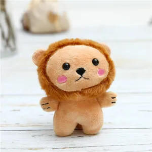 Close-up of cute plush lion keychain with soft brown fur and detailed embroidery