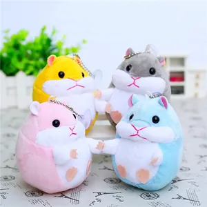Niedliches Hamster-Plüsch-Schlüsselanhänger-Set in Pink, Blau, Gelb und Grau