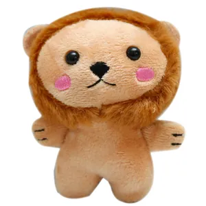 Portachiavi leoncino in peluche beige con criniera marrone su sfondo bianco