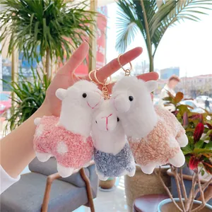 Cute Alpaca Llama Plush Keychain For Bags Soft Stuffed Animal Doll Keyring Polka Dot Lamb Wool Pendant Women Gift