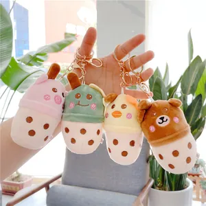 Cartoon Animal Bubble Tea Plush Keychain Pendant Cute Pig Bear Duck Soft Stuffed Toy Bag Decor Accessory For Girls Women