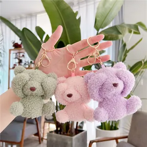Cute Teddy Bear Plush Keychain Pendant Soft Sherpa Fleece Shying Bear Doll Keyring For Bags Backpack Decoration Kids Gift