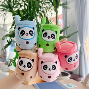 Kawaii Panda Bubble Tea Beker Pluche Sleutelhanger Zacht Kort Pluche PP Katoen Knuffeldier Tas Hanger Verjaardagscadeau Voor Kinderen Meisjes